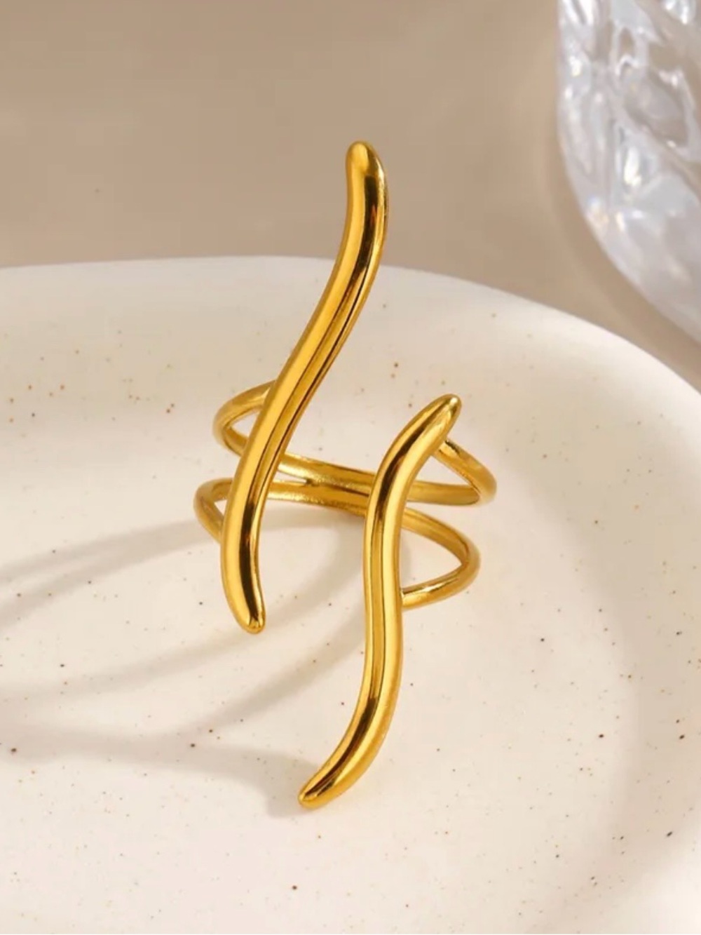 18k PVD Gold Plated Double Wave Open Ring